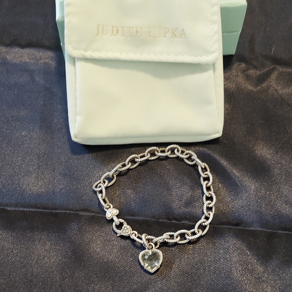 Judith Ripka Silver Chain Bracelet with Heart Charm - 7 inches